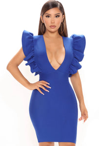 Blue V Cut Dress